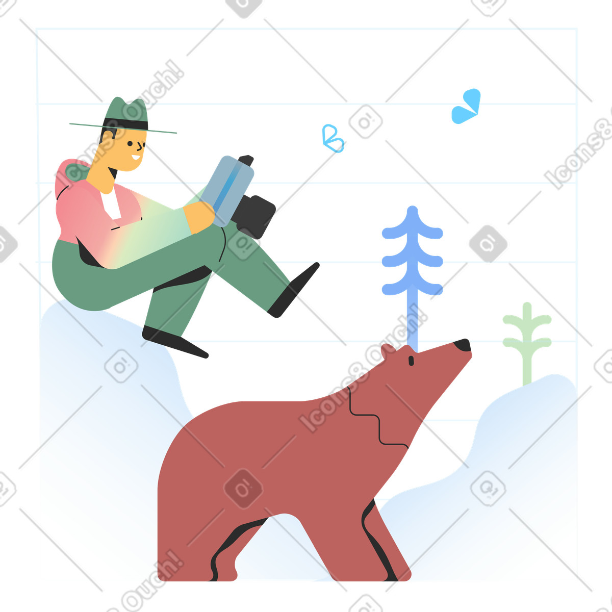 下载 Marginalia 风格的 给熊拍照的人 插画，支持 PNG、SVG 格式