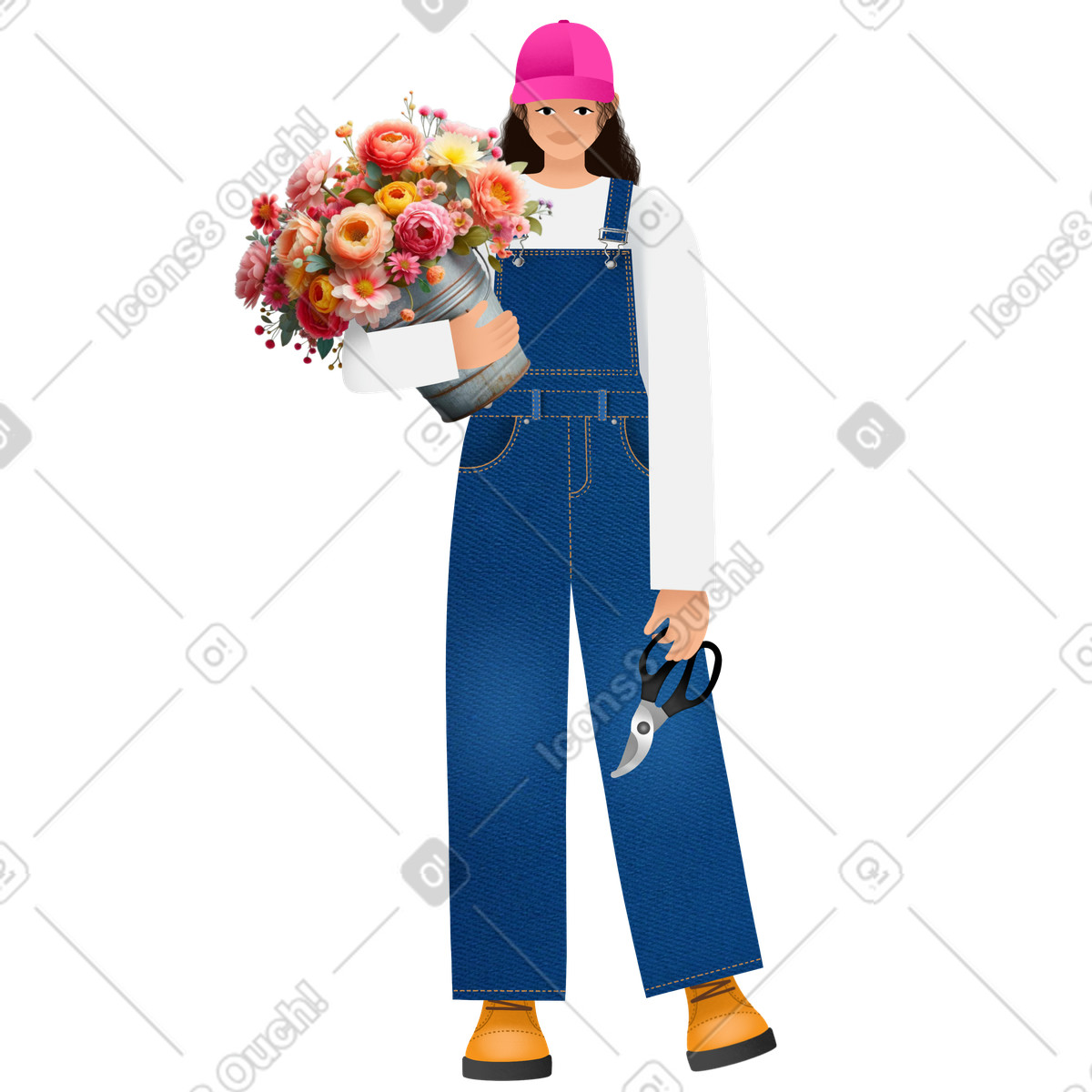 Ilustração de Florista segurando um buquê e uma tesoura em PNG e SVG