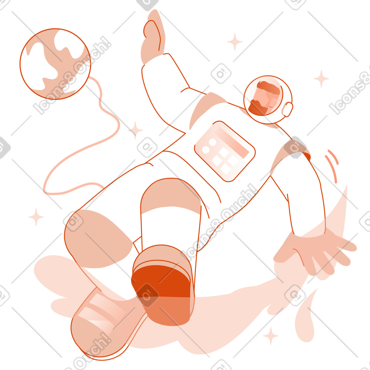 Astronaut experiencing zero gravity, Outer space exploration-Illustration im Orange-Stil als Download in PNG, SVG
