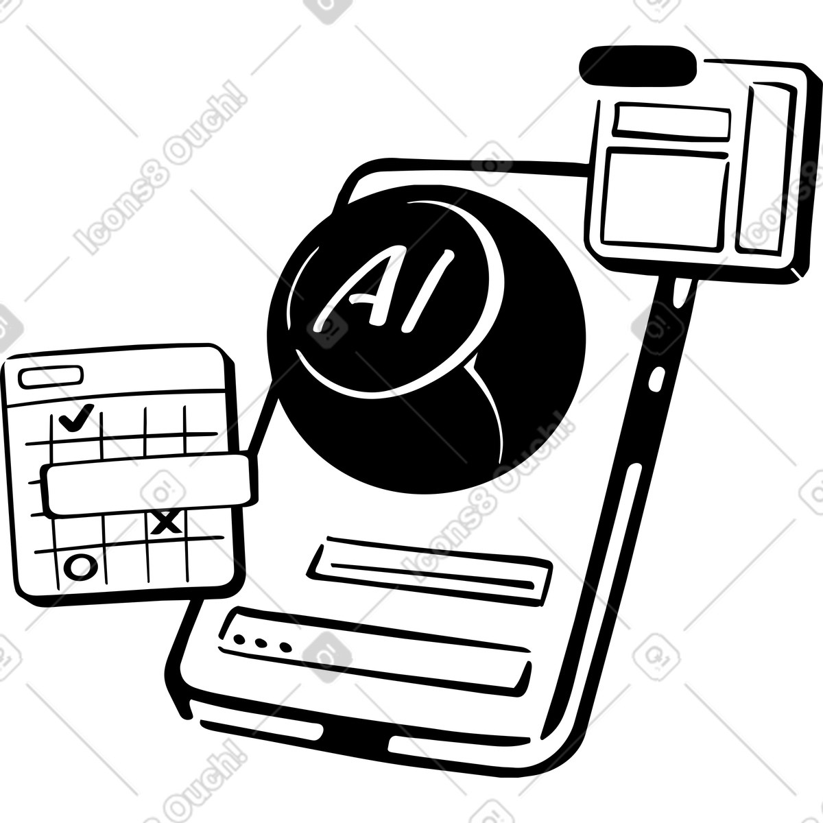 Smart AI assistant organizing events in mobile calendar app illustration Line style download PNG, SVG