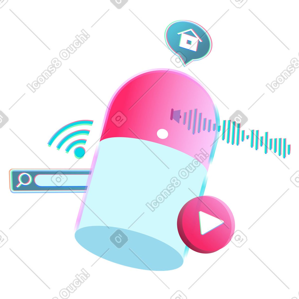 Smart speaker with multiple features, Home automation assistant illustration in Neon style download in PNG, SVG