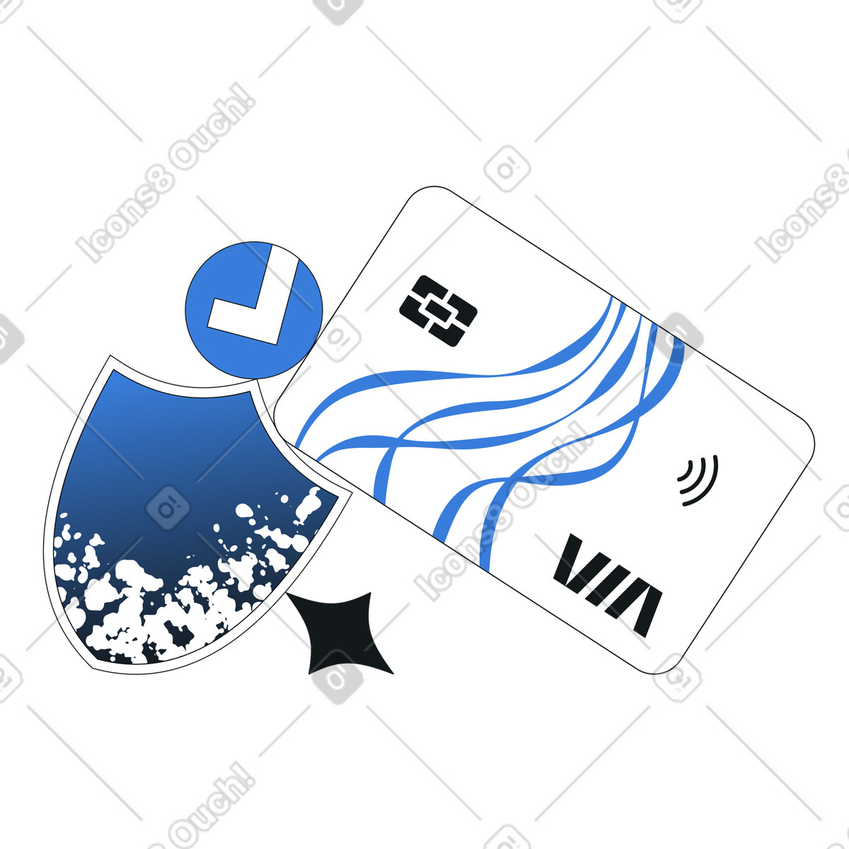 Bank card with shield, Secure banking and online transactions illustration in PNG, SVG
