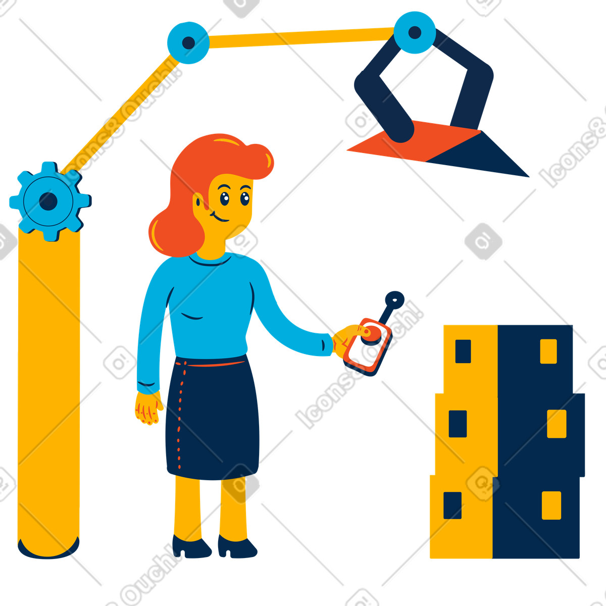 Illustration Femme donnant sur la construction de maisons automatisées dans le style Flame à télécharger aux formats PNG, SVG
