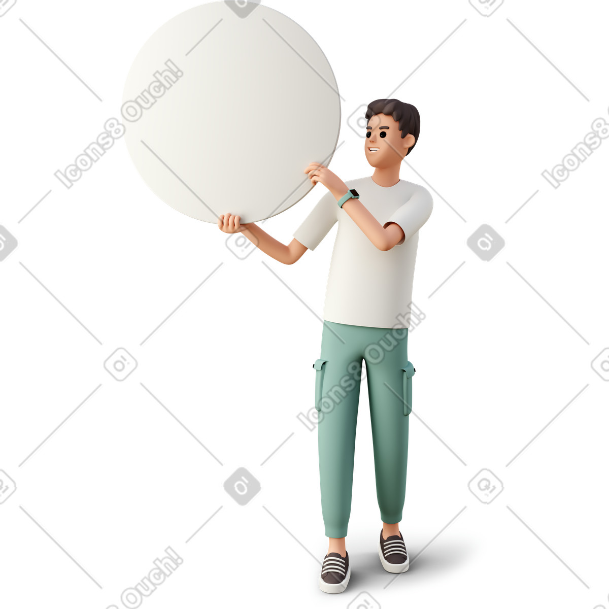 Young man holding blank disk illustration in 3D Casual life style download in PNG, SVG