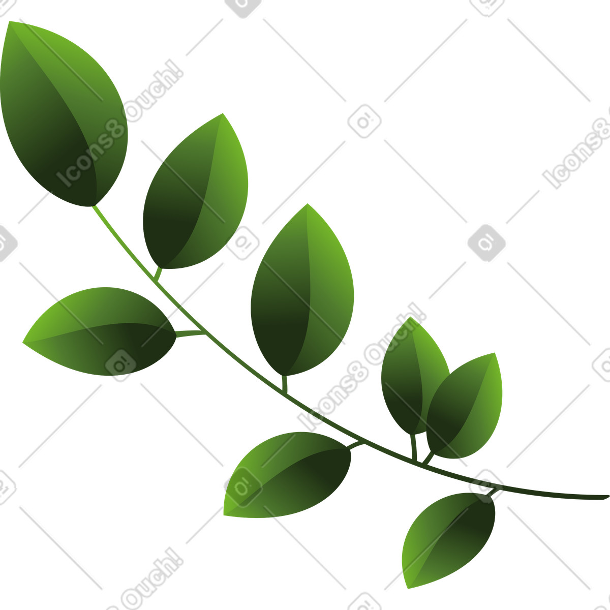 Twig with green leaves illustration in Blossom style download in PNG, SVG