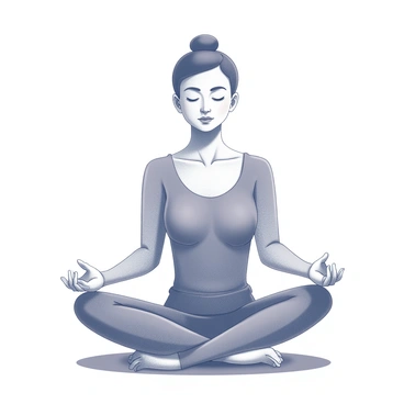 A figure seated in a meditative posture on a smooth surface. The figure is positioned cross-legged, with hands resting gently on their knees. The head is slightly lowered, emphasizing the relaxed position of the chin. Fine details capture the contours of the face, exuding tranquility and calmness. The surrounding space is minimal, allowing the focus to remain entirely on the figure's serene expression and posture.