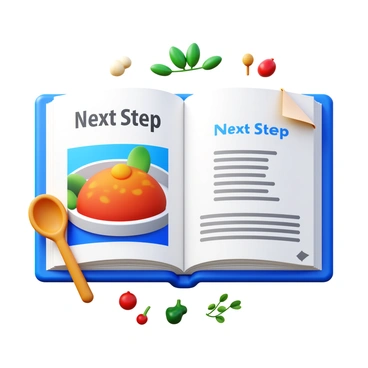 A recipe illustration with an arrow showing the next step in cooking a dish