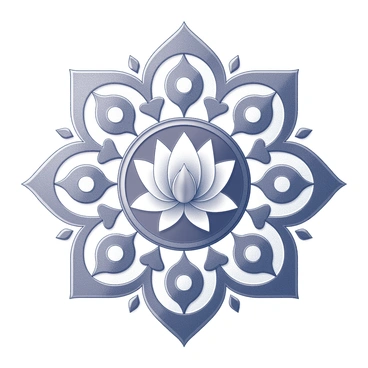 A detailed mandala design consisting of intricate patterns. At its center, there is a large lotus flower with open petals. Surrounding the lotus are representations of the seven chakras, each depicted as distinct circular symbols arranged in a symmetrical pattern. The outer sections of the mandala feature various geometric shapes that interconnect and complement the spiritual symbolism of the design. The overall composition showcases a harmonious balance of these elements, creating a unified and intricate visual representation.