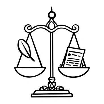 A legal scale with two pans, one side holding a delicate feather and the other side holding a search warrant document. The scale is finely detailed with ornate designs on the support structure. The feather is light and wispy, while the search warrant appears crisp and official. The background includes a subtle representation of a judicial setting, such as columns or books, emphasizing the theme of rights and procedures.