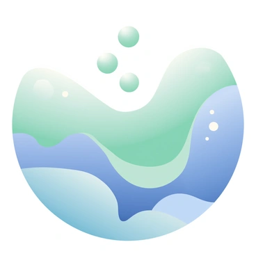 An underwater abstract scene with flowing shapes and bubbles