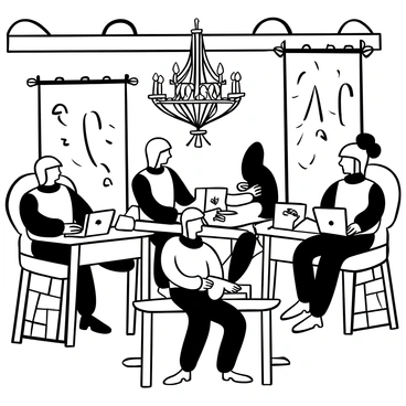 Knights in armor using laptops in a medieval office setting.