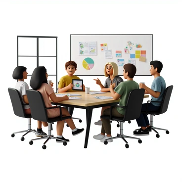 A group of four young leaders with diverse backgrounds is gathered around a large wooden table in a modern conference room. They are engaged in an animated discussion about initiatives for community protection and safety. One leader, a woman with shoulder-length black hair, holds a tablet displaying a presentation. Another leader, a man with curly brown hair, leans forward, listening intently while taking notes in a notepad. The third leader, a woman with long straight blonde hair, gestures towards a whiteboard filled with colorful diagrams and ideas. The fourth leader, a man with short black hair, nods in agreement as he sips from a coffee mug. The atmosphere is collaborative, with reports and community safety brochures spread across the table. Bright natural light streams in through large windows, illuminating the room.
