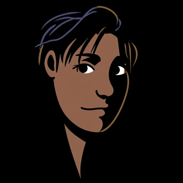 A dramatic portrait of a person with deep shadows and bright highlights on their face. The subject has intense eyes that draw attention and a thoughtful expression. The background is dark, emphasizing the bold contrasts of light illuminating the subject. The lighting creates a strong sense of depth, highlighting the contours of the face. The hair is styled in a way that adds to the dramatic effect, with strands catching the light in certain areas.