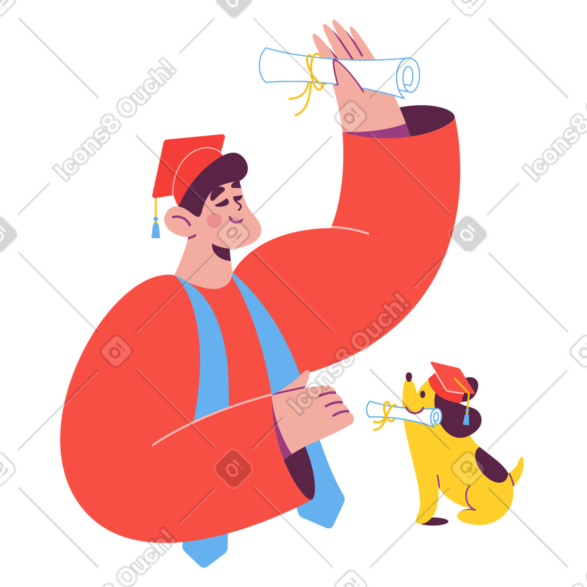 Graduate celebrating diploma with dog illustration high-quality clipart graphics
