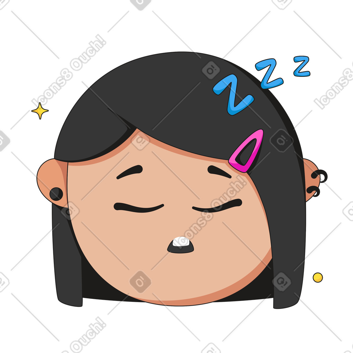 Illustration Femme endormie, visage endormi avec les yeux fermés dans le style Moji à télécharger aux formats PNG, SVG