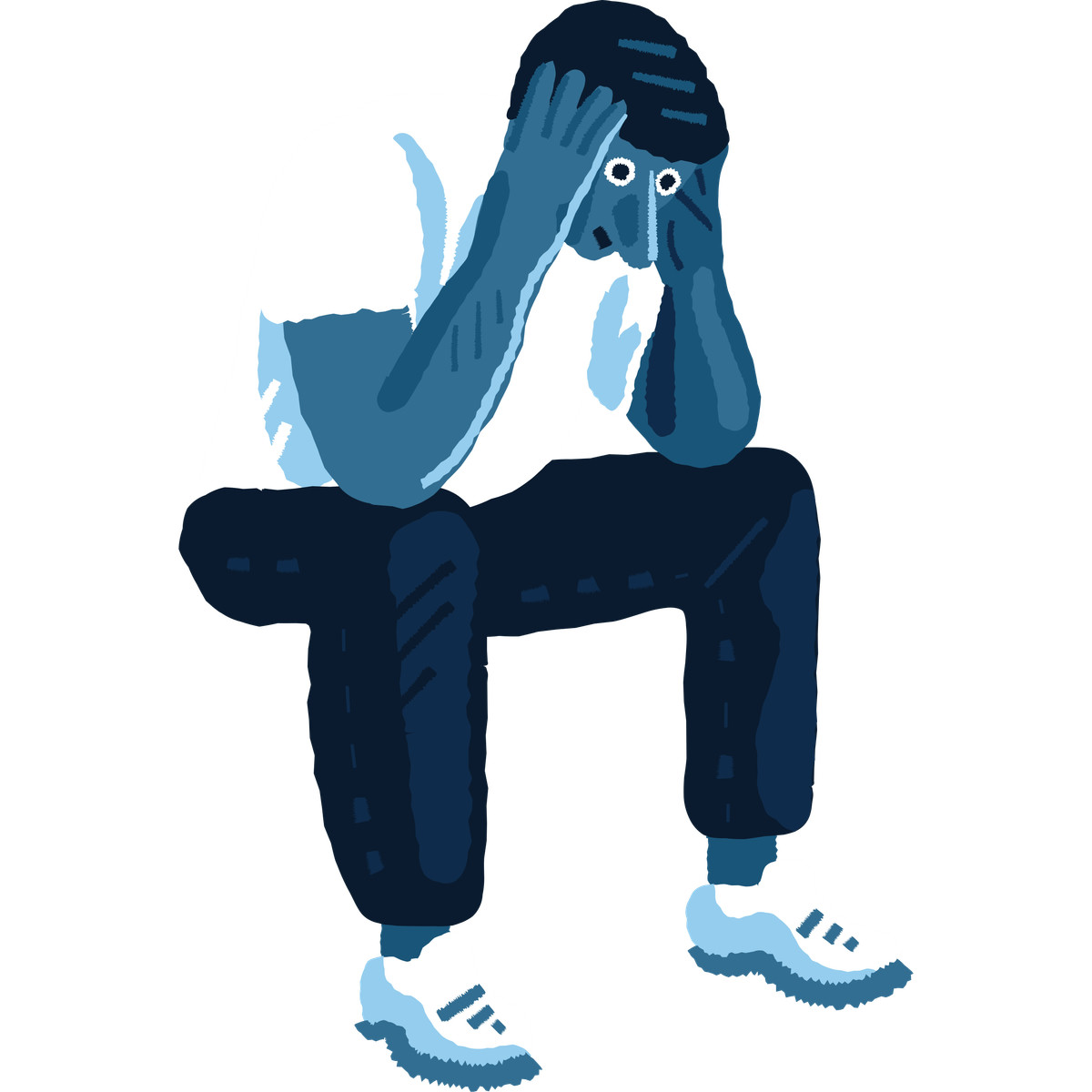 下载 Cherry 风格的 Shocked man sitting and holding hands on his head 插画，支持 PNG、SVG 格式
