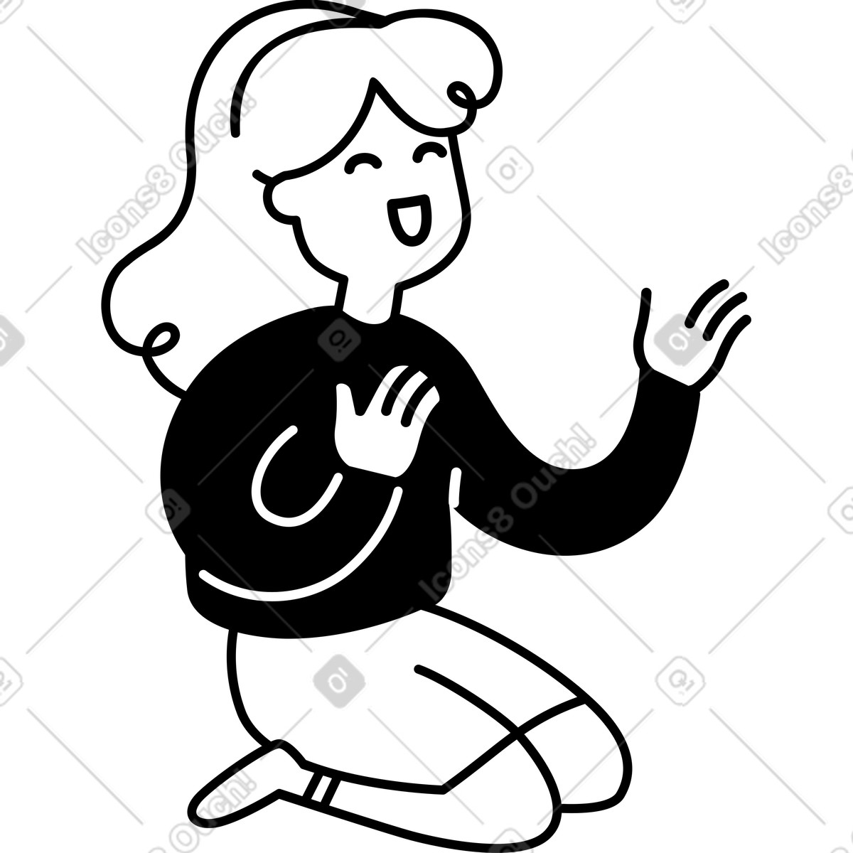 Ilustración Joyful woman kneeling and laughing with open mouth en estilo Notion Line Art a descargar en PNG y SVG