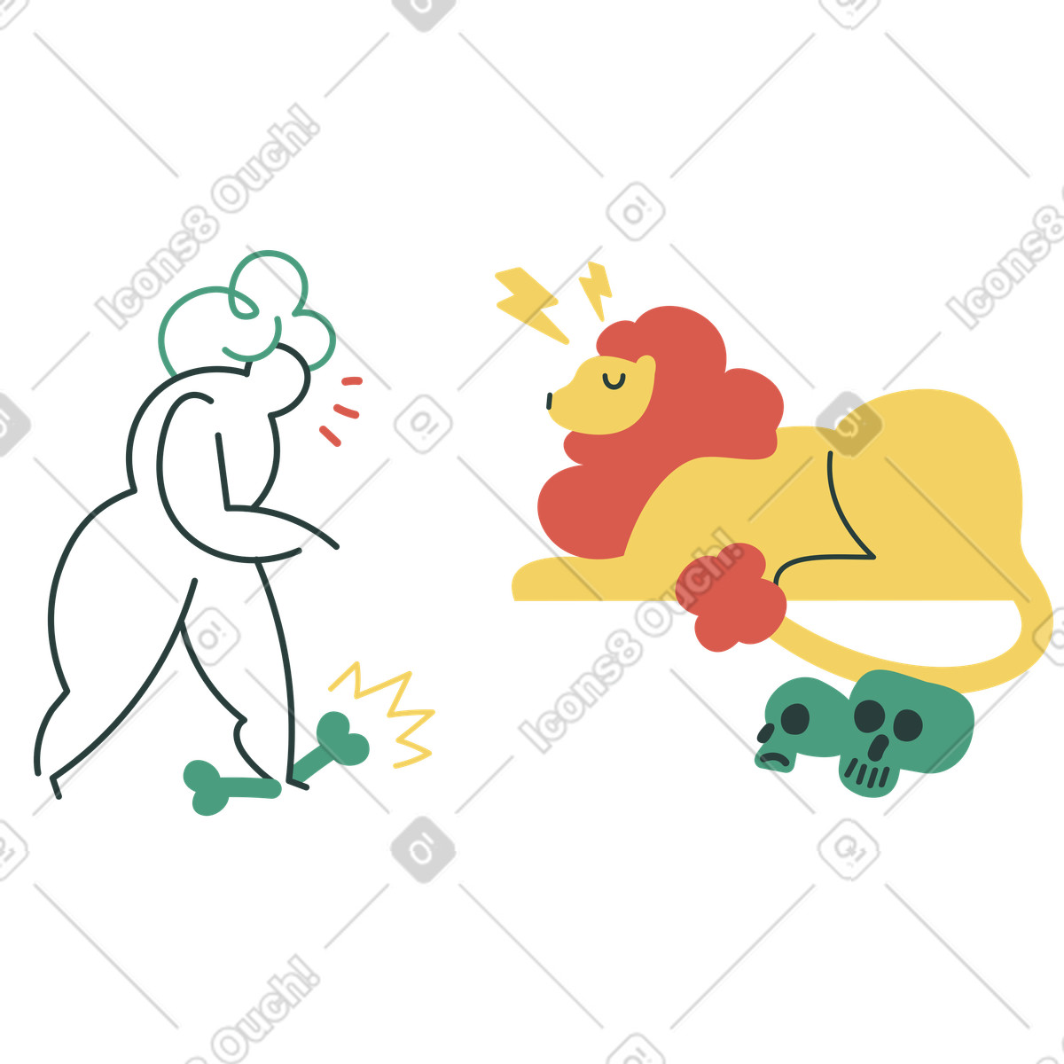 Danger with wild animal, Fatal error or accident illustration in Macaroni style download in PNG, SVG