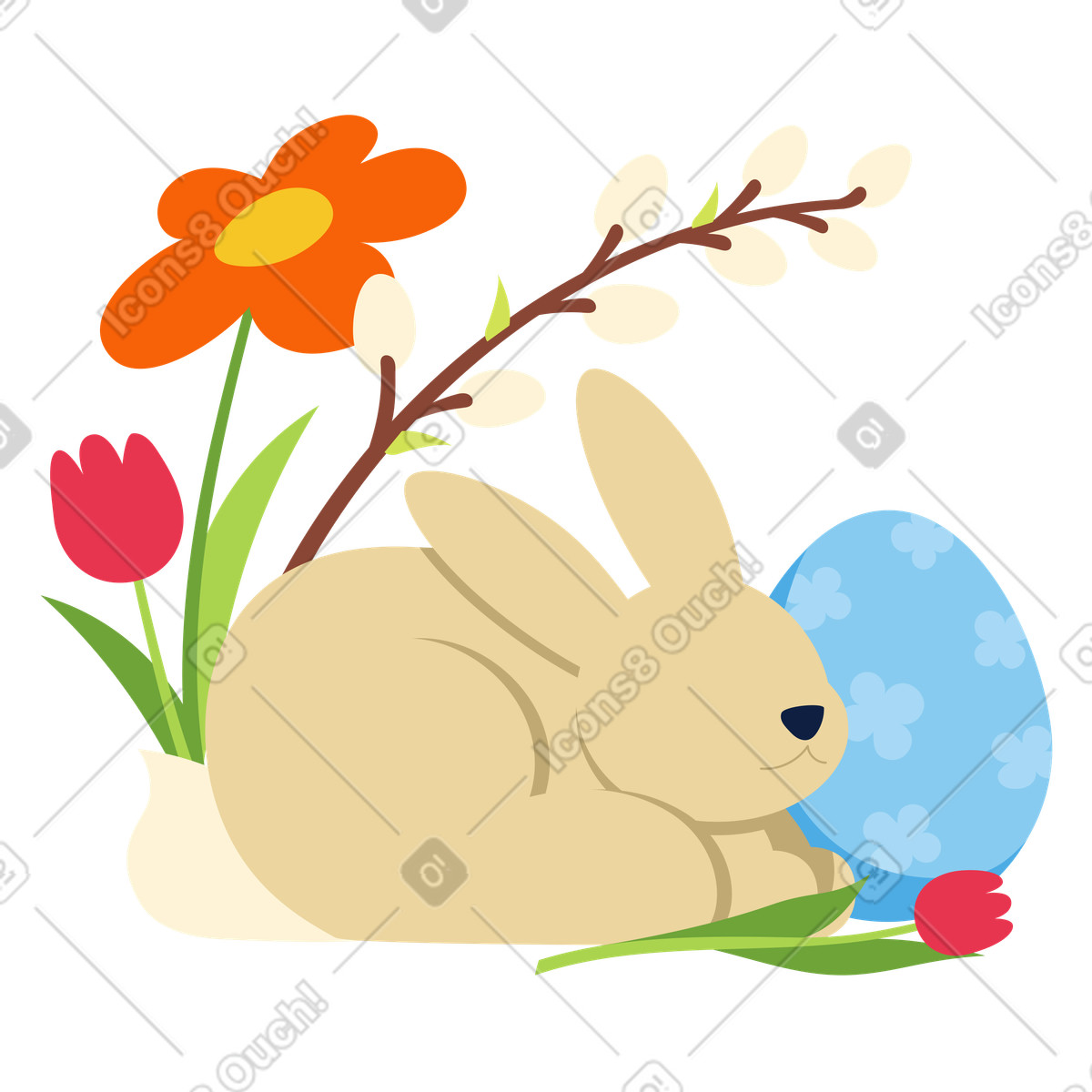 Bunny and Easter decorations illustration in Catchy style download in PNG, SVG