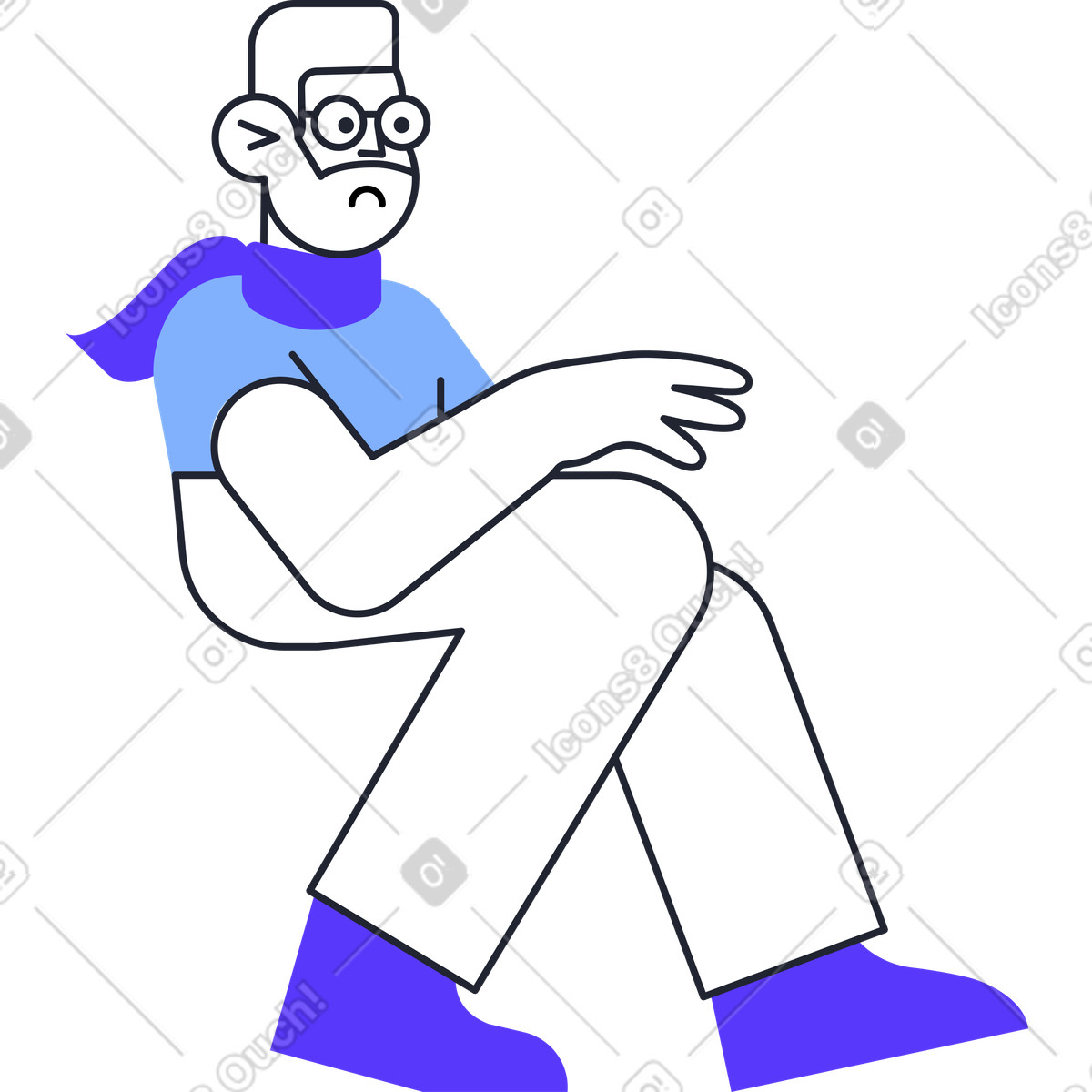 Sitting man with glasses and a scarf illustration in Pablita style download in PNG, SVG