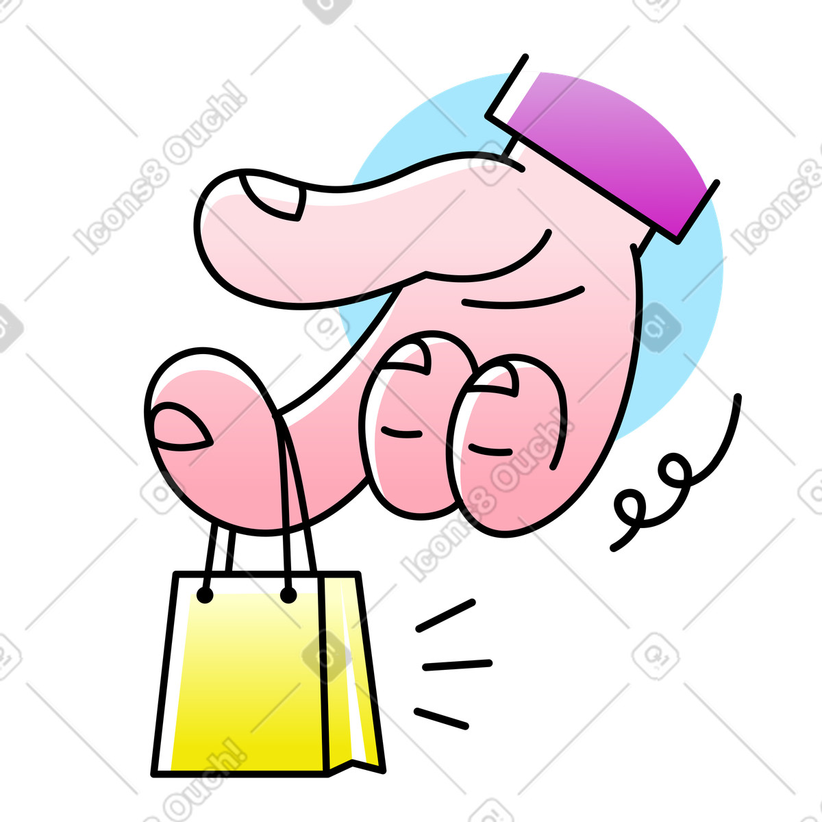 Illustration Main tenant un sac à provisions dans le style Pocus télécharger aux formats PNG, SVG