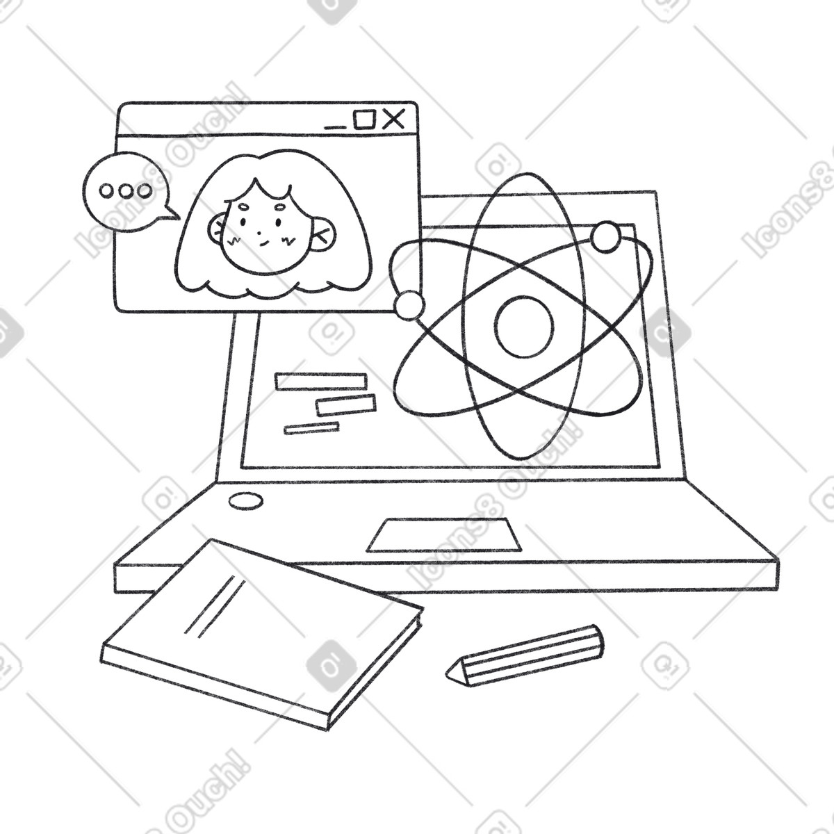 Online-wissenschaftslernen-Illustration im Bonbon Line-Stil als Download in PNG, SVG