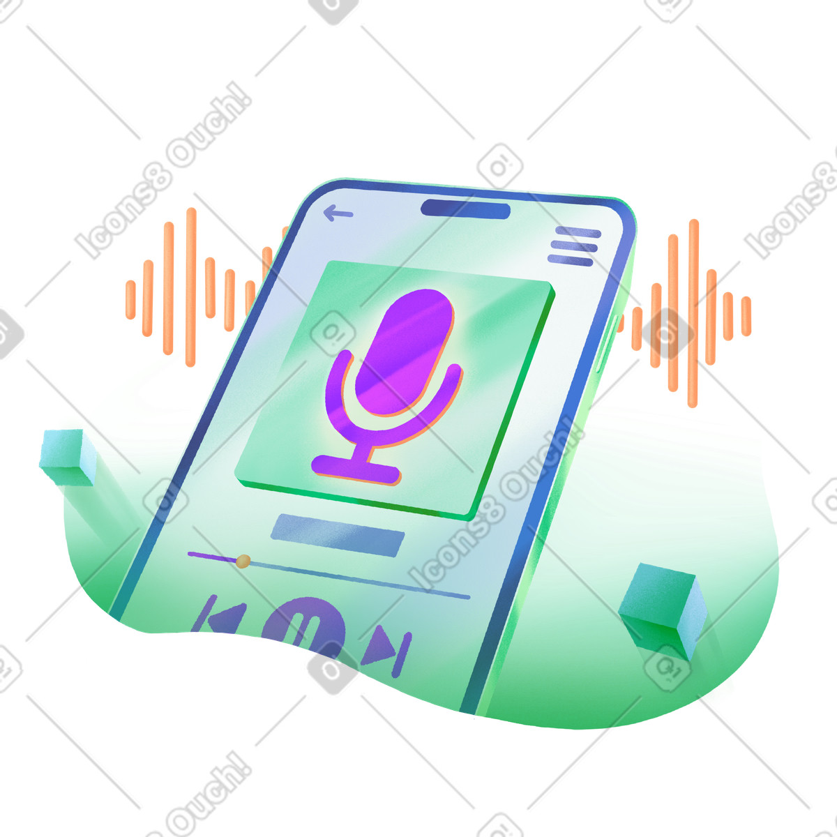 Ilustración Pista de audio reproduciéndose en un teléfono inteligente estilo Smart a descargar PNG y SVG
