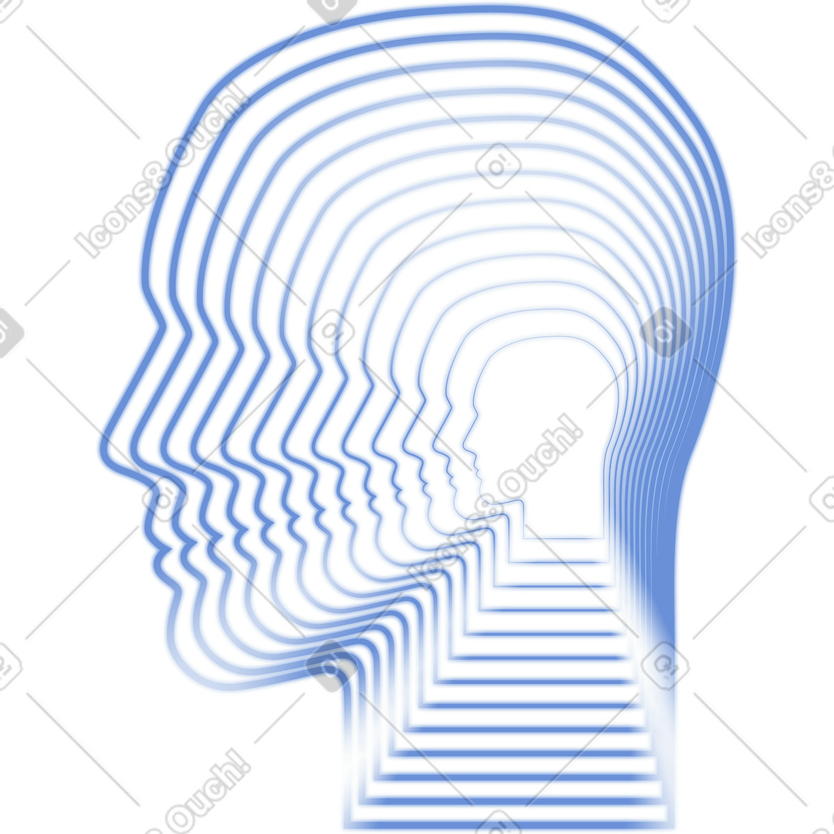 Illustration Layered human head profile in perspective dans le style Dimension à télécharger aux formats PNG, SVG