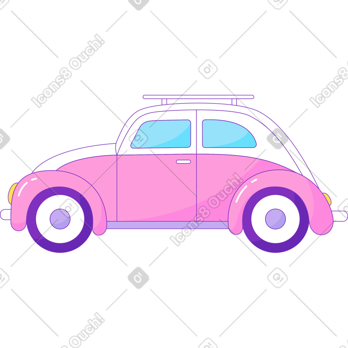 Rosa retro-auto-Illustration im Elastic-Stil als Download in PNG, SVG