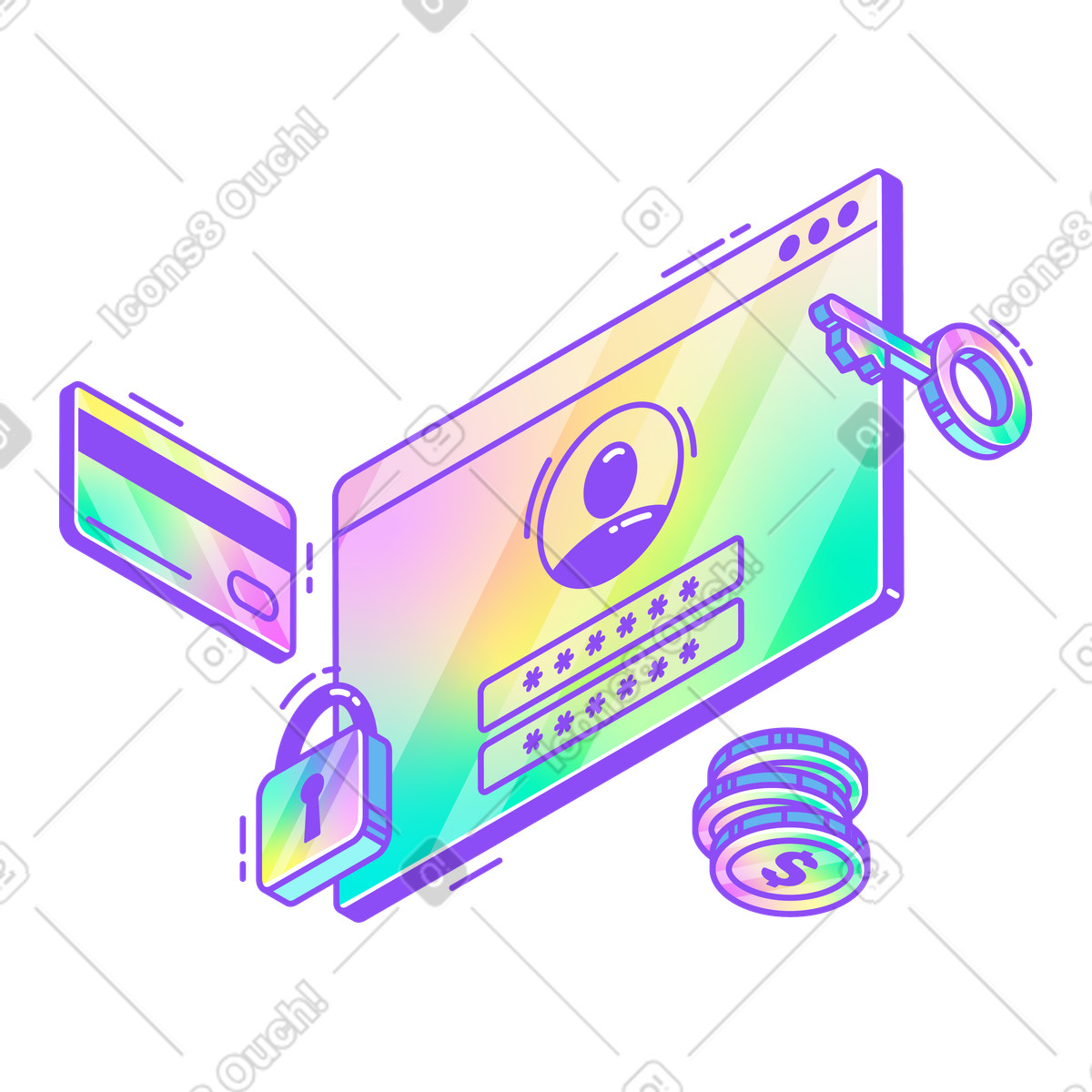 Ilustração de Securing online bank account, Financial data security and privacy em no estilo Holographic para baixar em PNG, SVG