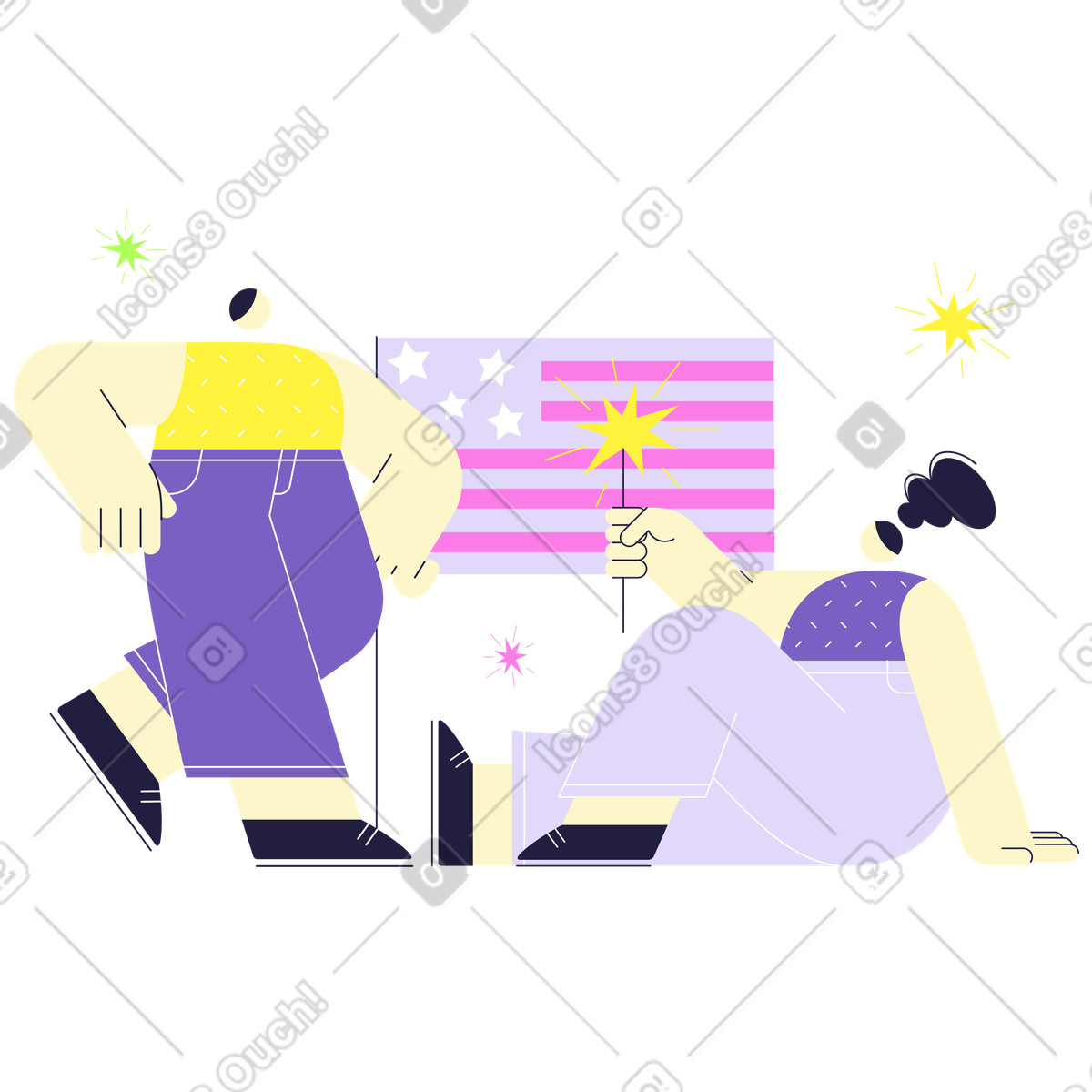 下载 Mellow 风格的 7 月 4 日快乐！ 插画，支持 PNG、SVG 格式