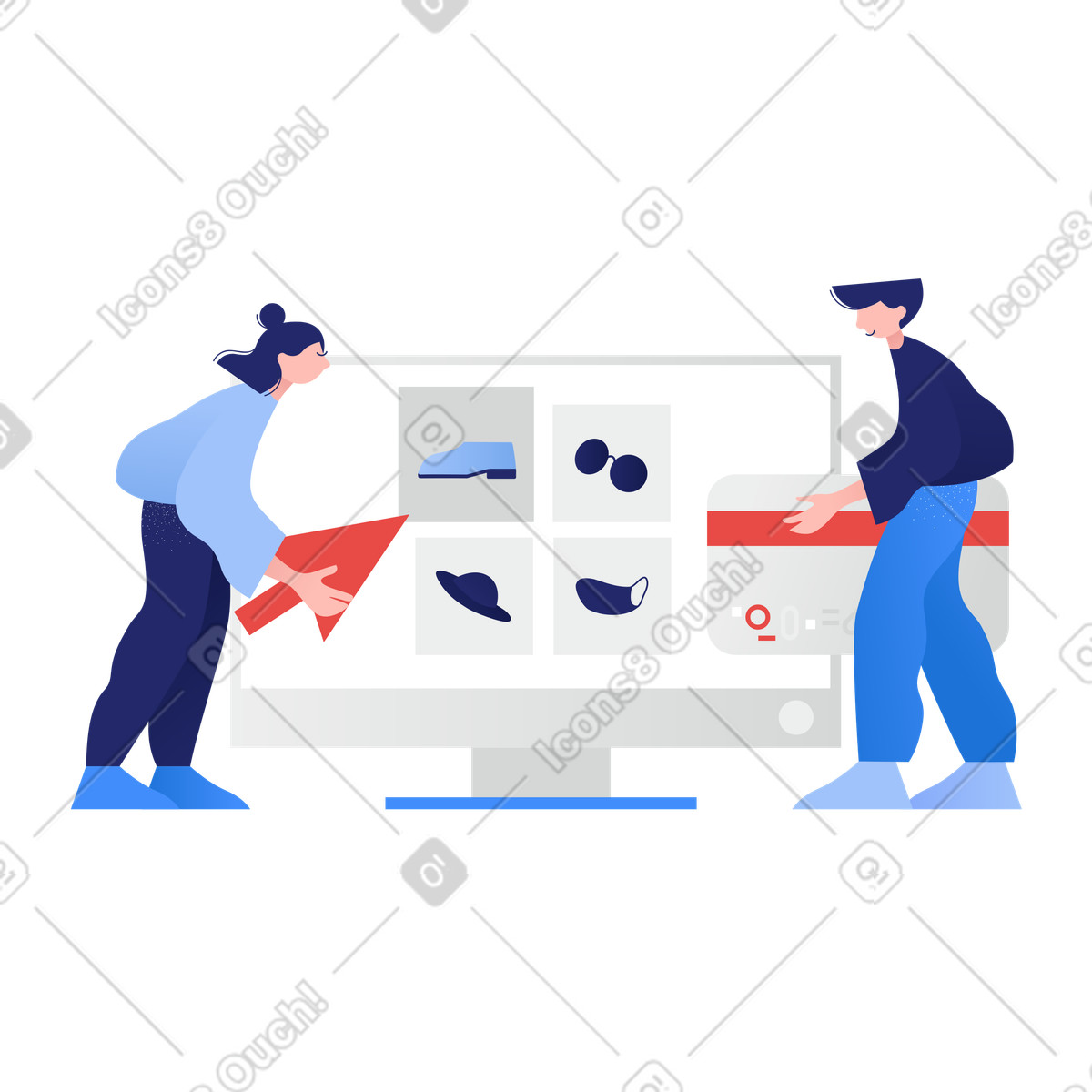Persone che acquistano scarpe e accessori online illustrazione in stile Clip scarica in PNG, SVG