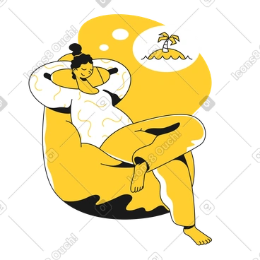 Girl in bean bag chair dreaming of vacation PNG, SVG