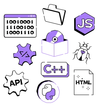 Various programming and technology icons - Amethyst style illustration