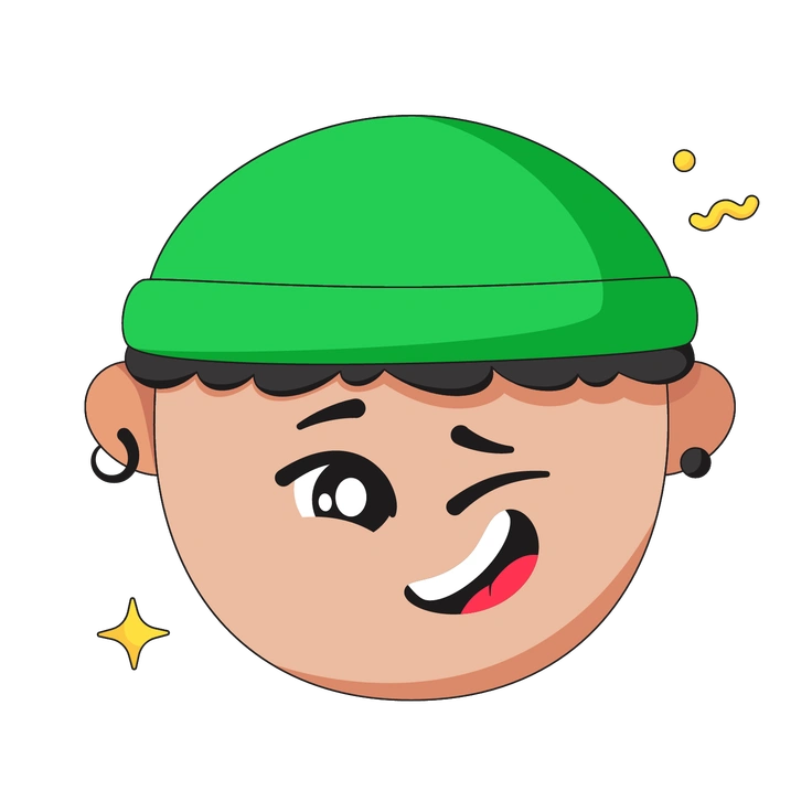 A boy winking with a green beanie - Moji style illustration