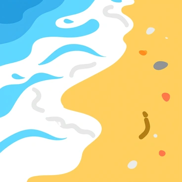 A series of sequential waves crashing onto a sandy beach. Each wave creates intricate patterns in the wet sand as it retreats back to the ocean. The foam from the waves is white and frothy, contrasting with the golden color of the sand. Small shells and pebbles are scattered along the shoreline, adding texture to the scene. The sunlight sparkles on the surface of the water, highlighting the movement of the waves.
