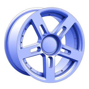 A close-up view of 3D chrome rims, showcasing their intricate details. The rims are designed with a series of geometric patterns and smooth curves. The surface of the rims reflects light vividly, creating highlights and shadows that emphasize their polished finish. The spokes are elegantly arranged, each one exhibiting a delicate balance between strength and style. The inner rim features precise engravings, adding to the complexity of the design. The background is softly blurred to keep the focus on the rims.