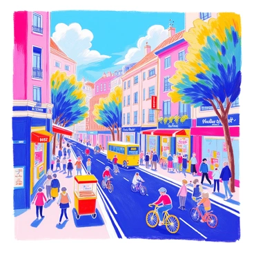 A busy street scene transformed into a striking low-poly illustration