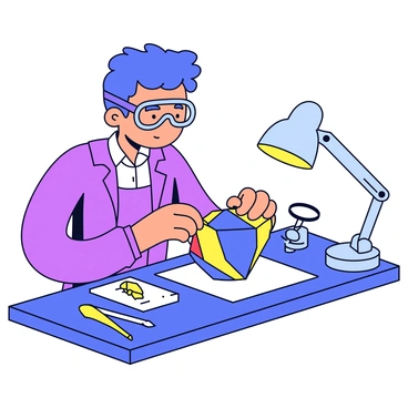 A jeweler wearing safety goggles is focused on cutting a large, sparkling gemstone. The workbench is cluttered with various tools, including a precision saw, chisels, and polishing cloths. The gemstone is positioned under bright work lights, revealing its brilliant facets and deep colors. A magnifying glass is placed nearby, enhancing the intricate details of the stone. The jeweler's hands are steady as they manipulate the gemstone, showcasing their craftsmanship and attention to detail.