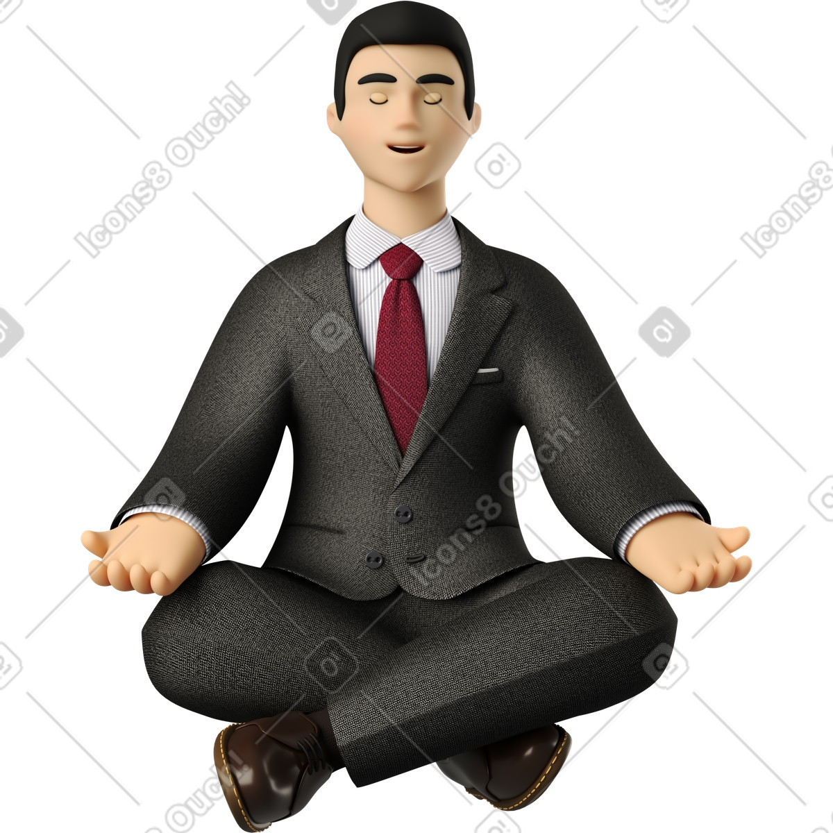 Businessman in black suit meditating illustration 3D Business style download PNG, SVG