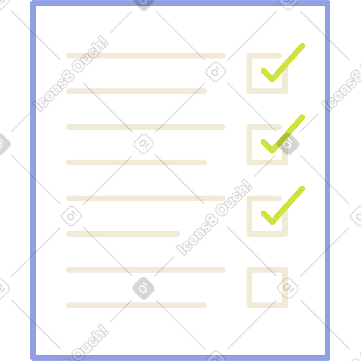 Illustration Document avec cases à cocher et coche dans le style Juicy télécharger aux formats PNG, SVG