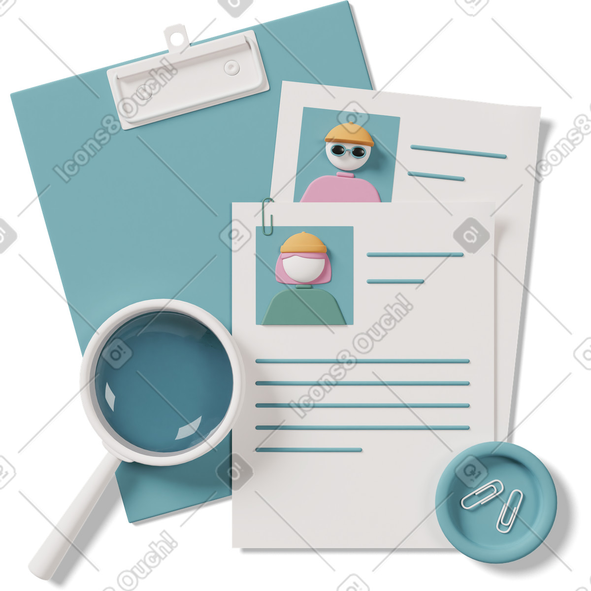 3D Casual life 스타일의 Looking through resumes 애니메이션 일러스트레이션 GIF, Lottie(JSON), AE로 다운로드