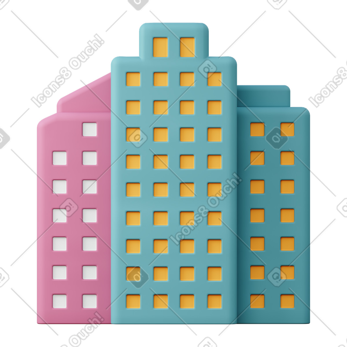Skyscrapers-Illustration im 3D Sugary-Stil als Download in PNG, SVG