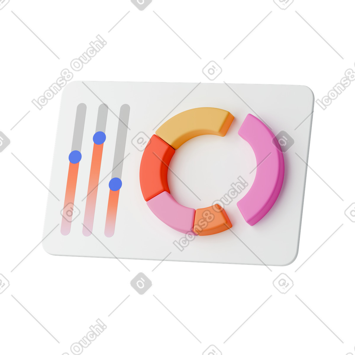 3D Stickle スタイルの Dashboard panel with colorful circular chart and vertical control sliders のイラストをPNG、SVG形式でダウンロード