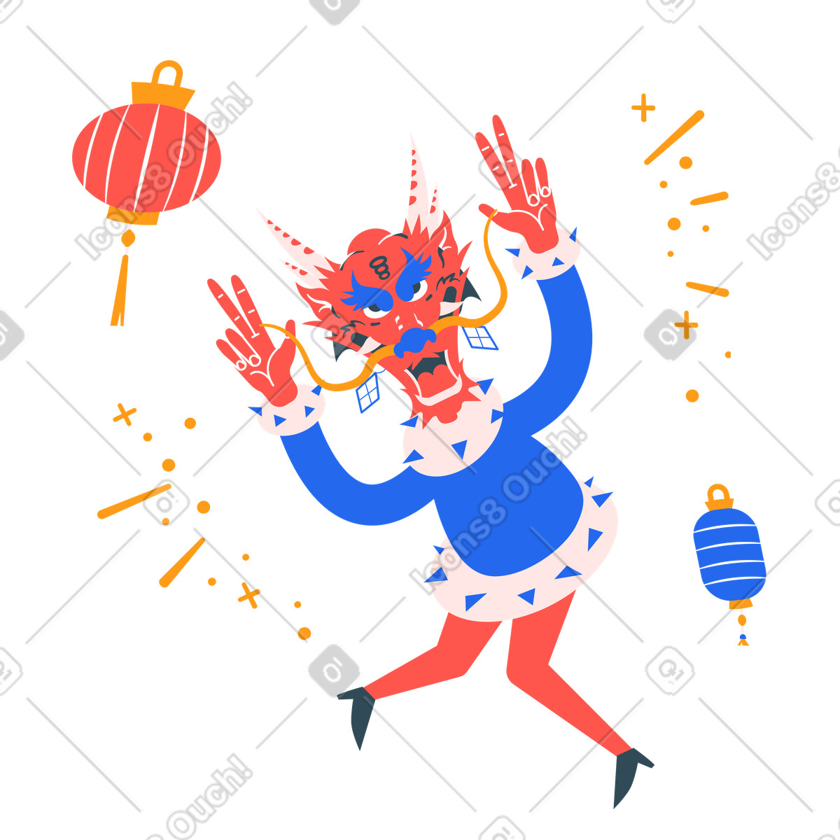 Ilustración Colorful dragon dance with holiday decorations, Chinese Spring Festival en estilo Kingdom a descargar en PNG y SVG