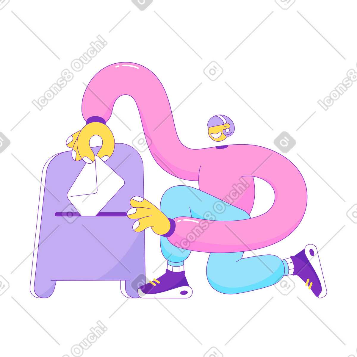Woman putting envelope in the mailbox illustration Elastic style download PNG, SVG