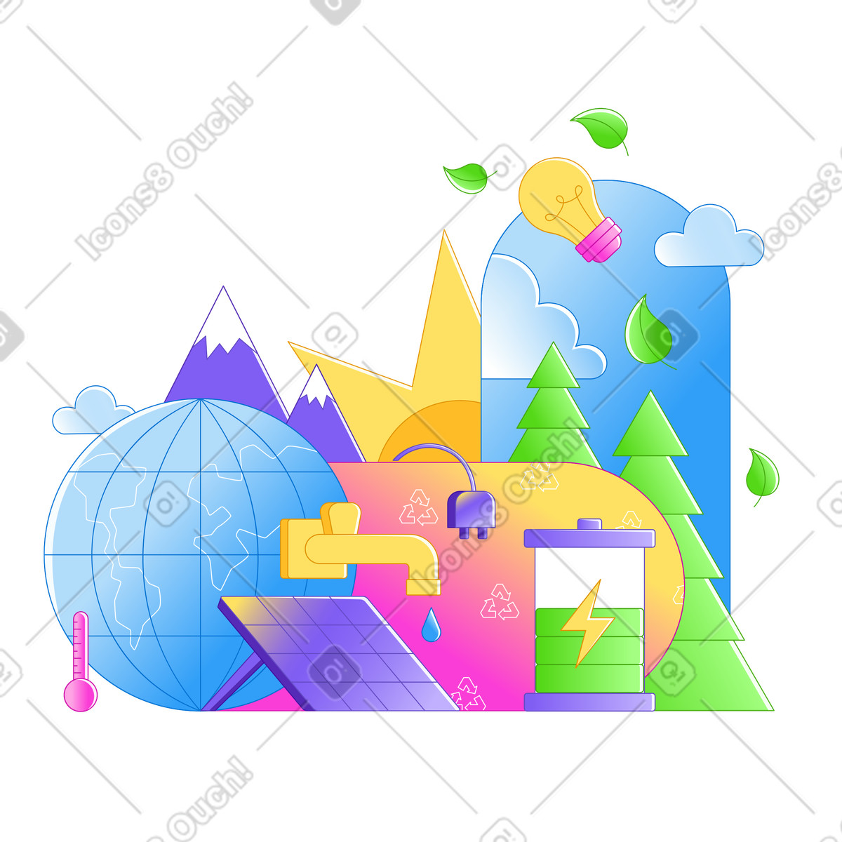 Energie rinnovabili e tecnologie verdi illustrazione in stile Rainbow scarica in PNG, SVG