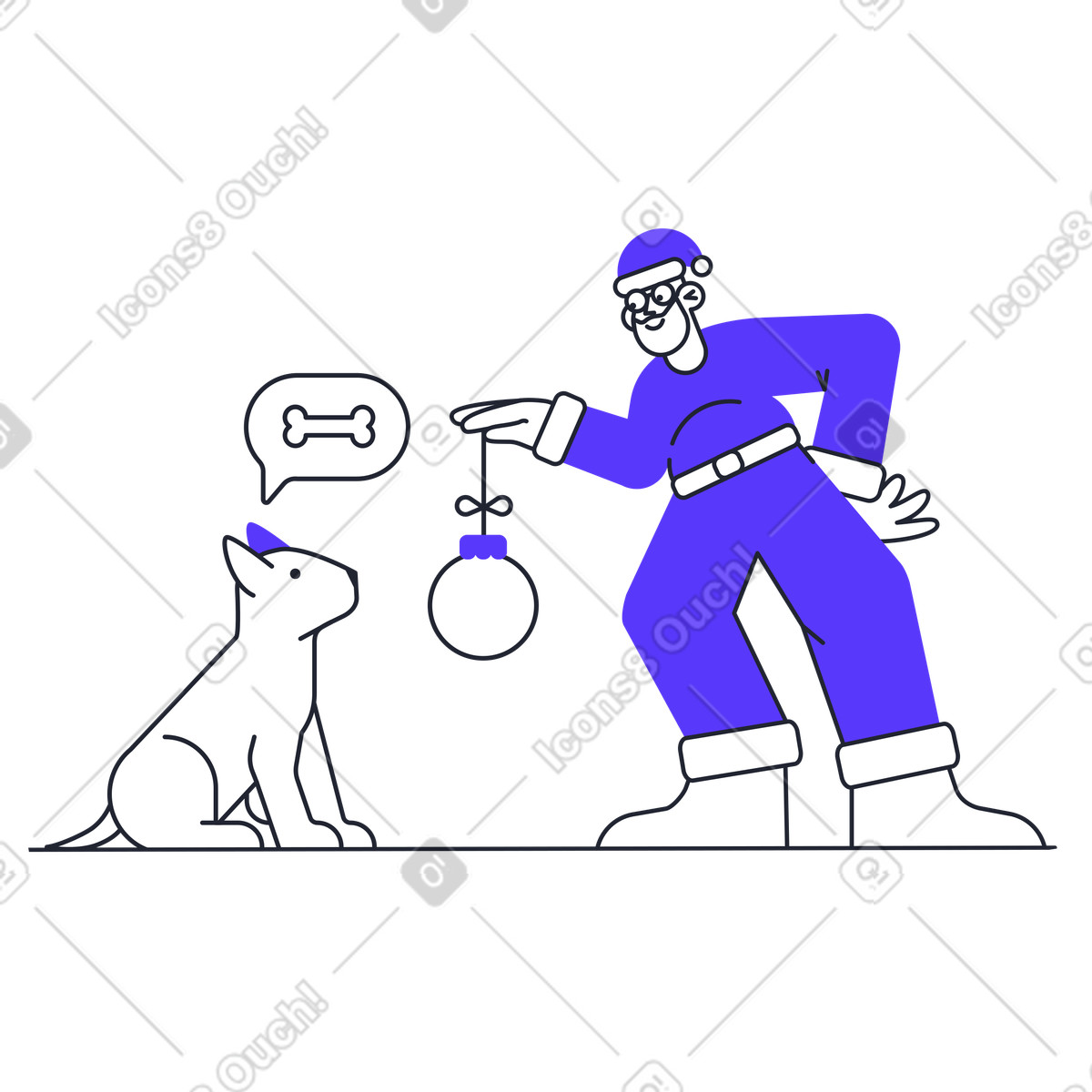 Babbo natale porta un regalo sbagliato a cane illustrazione in stile Pablita scarica in PNG, SVG