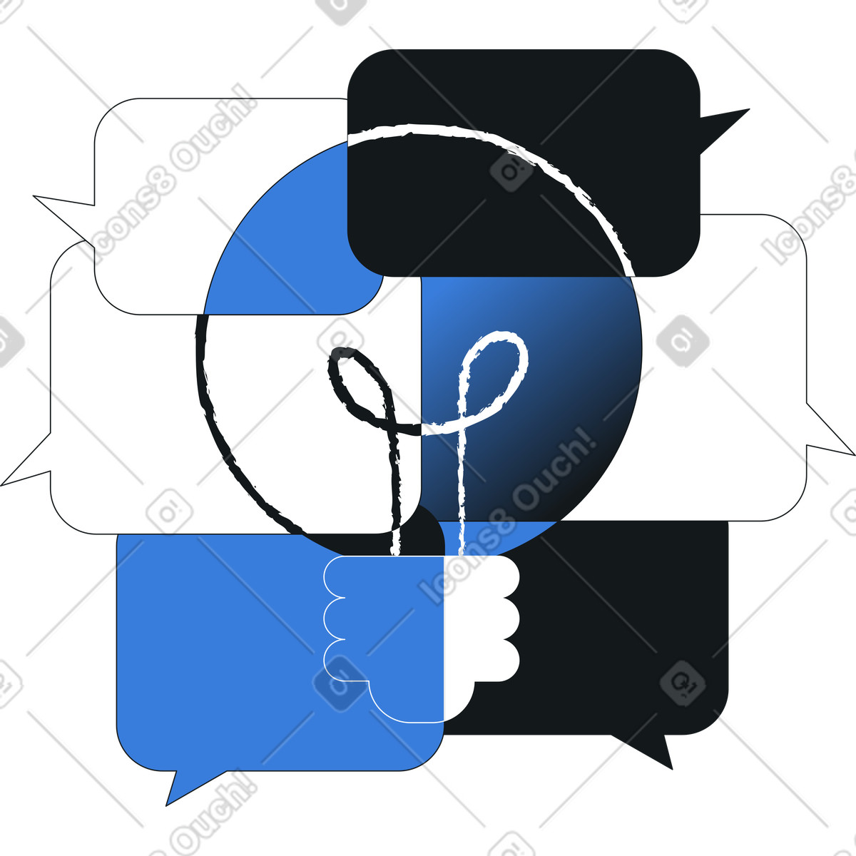 Idea lamp on speech bubble background illustration in Midnight style download in PNG, SVG