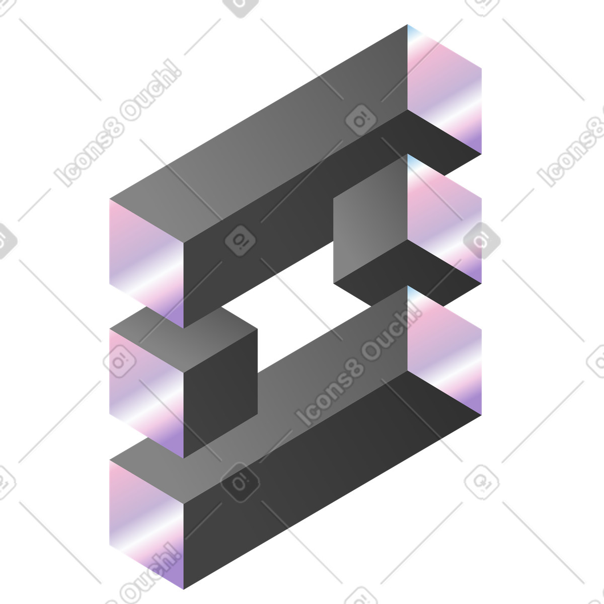 Ilustração de Forma geométrica impossível com extremidades iridescentes, pensamento abstrato e inovação. em no estilo Illusion para baixar em PNG, SVG